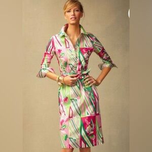 TALBOTS size 4 fitted shirt dress multicolor geometric floral print